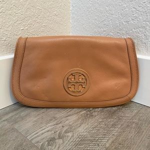 Tory Burch Camel Leather Miller Clutch